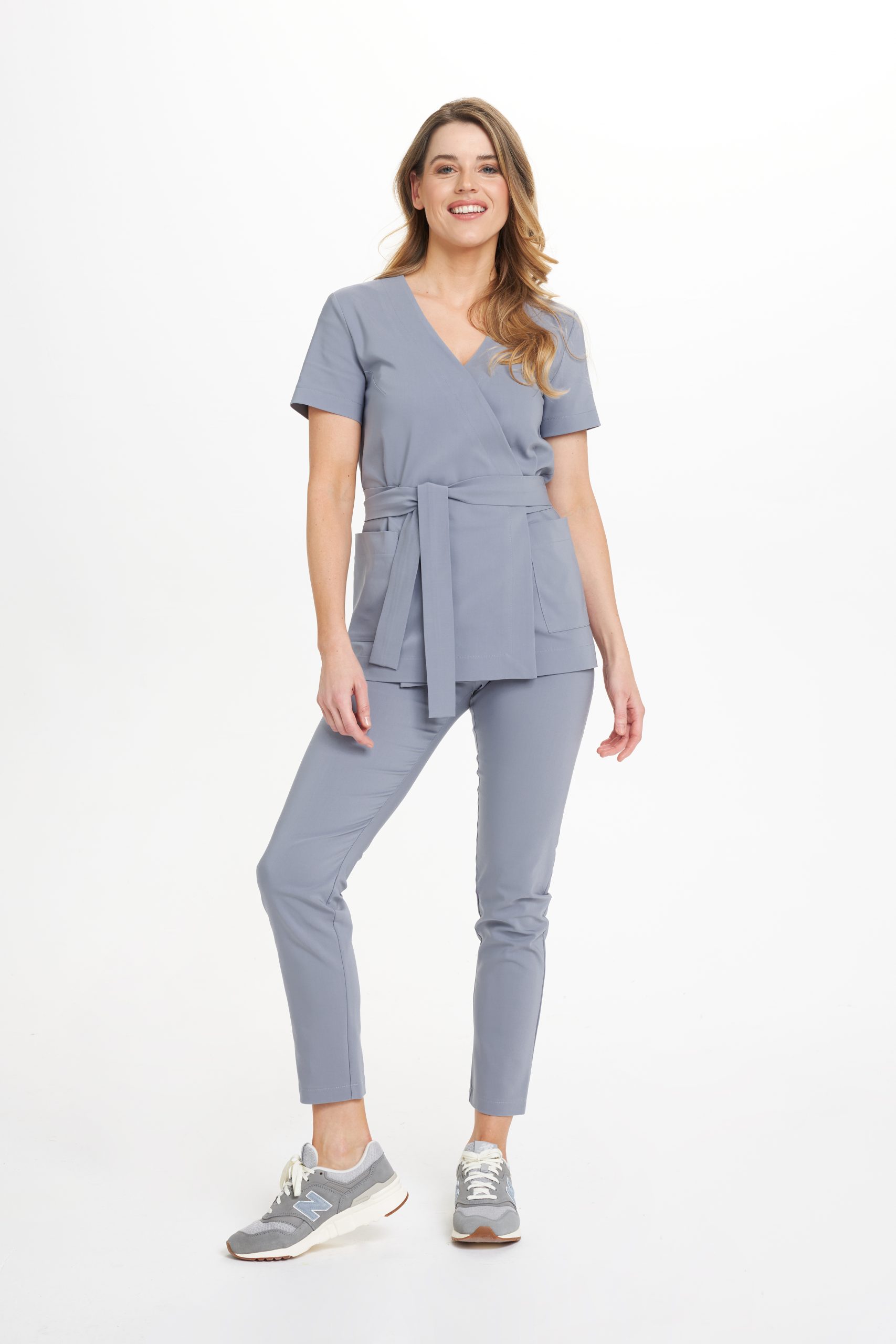 Spodnie medyczne damskie przylegające Premium SZARE