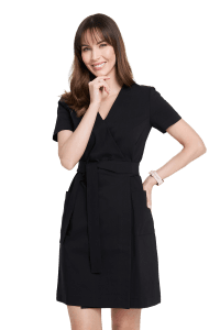 Sukienka medyczna kopertowa z krótkim rękawem Premium CZARNA
