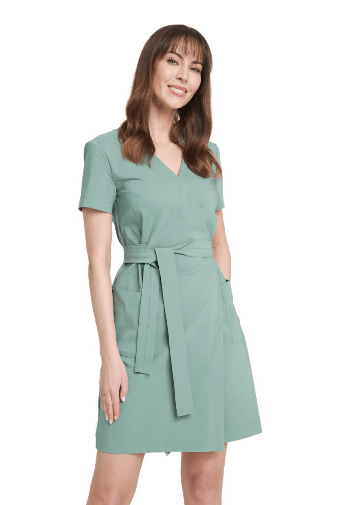 Sukienka medyczna kopertowa z krótkim rękawem Premium SZAŁWIA OUTLET