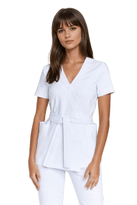 Dámska lekárska obálková tunika s krátkymi rukávmi Premium WHITE