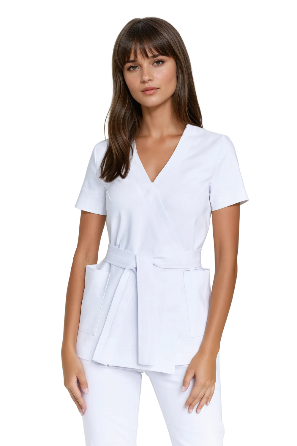 Tunica da donna a maniche corte in busta medica Premium WHITE