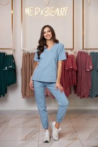 Spodnie medyczne damskie joggery scrubs Premium BŁĘKITNE