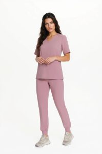Spodnie medyczne damskie PROSTE scrubs Basic RÓŻ ANGIELSKI
