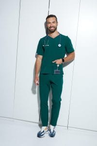 Spodnie medyczne męskie PROSTE scrubs Basic BUTELKOWA ZIELEŃ