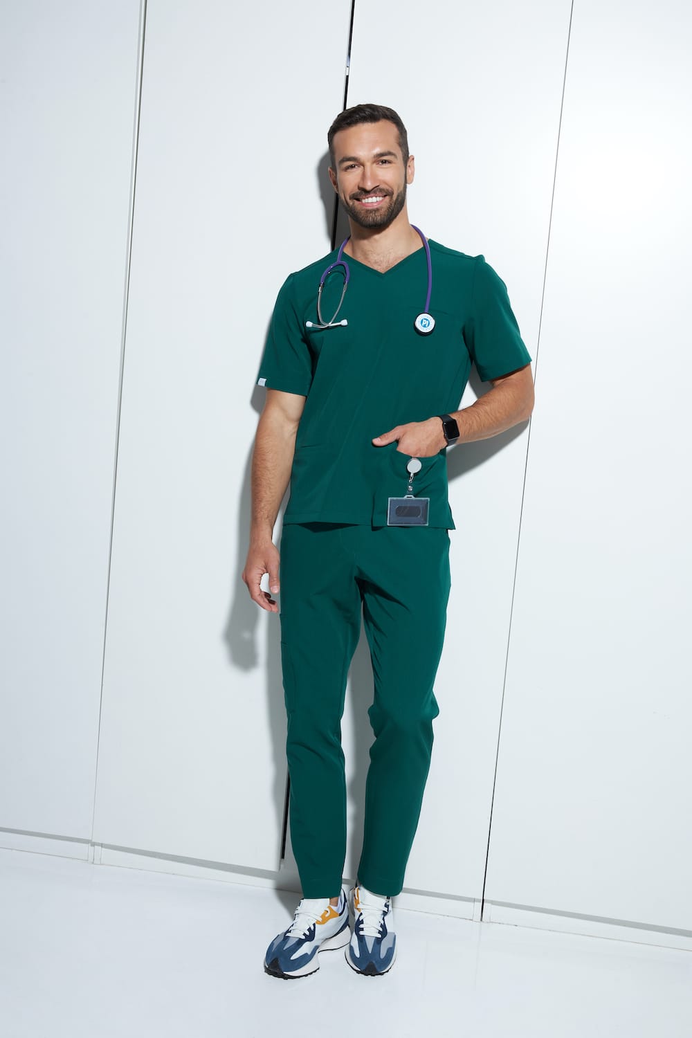 Spodnie medyczne męskie PROSTE scrubs Basic BUTELKOWA ZIELEŃ