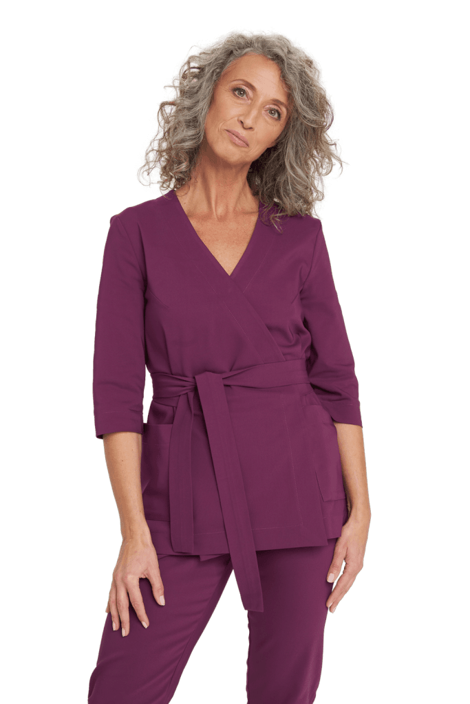 Tunika medyczna kopertowa damska Premium ŚLIWKA