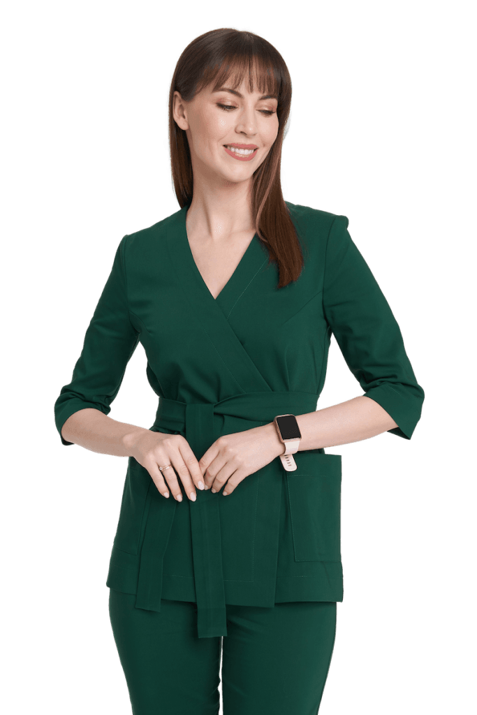 Tunika medyczna kopertowa damska Premium BUTELKOWA ZIELEŃ