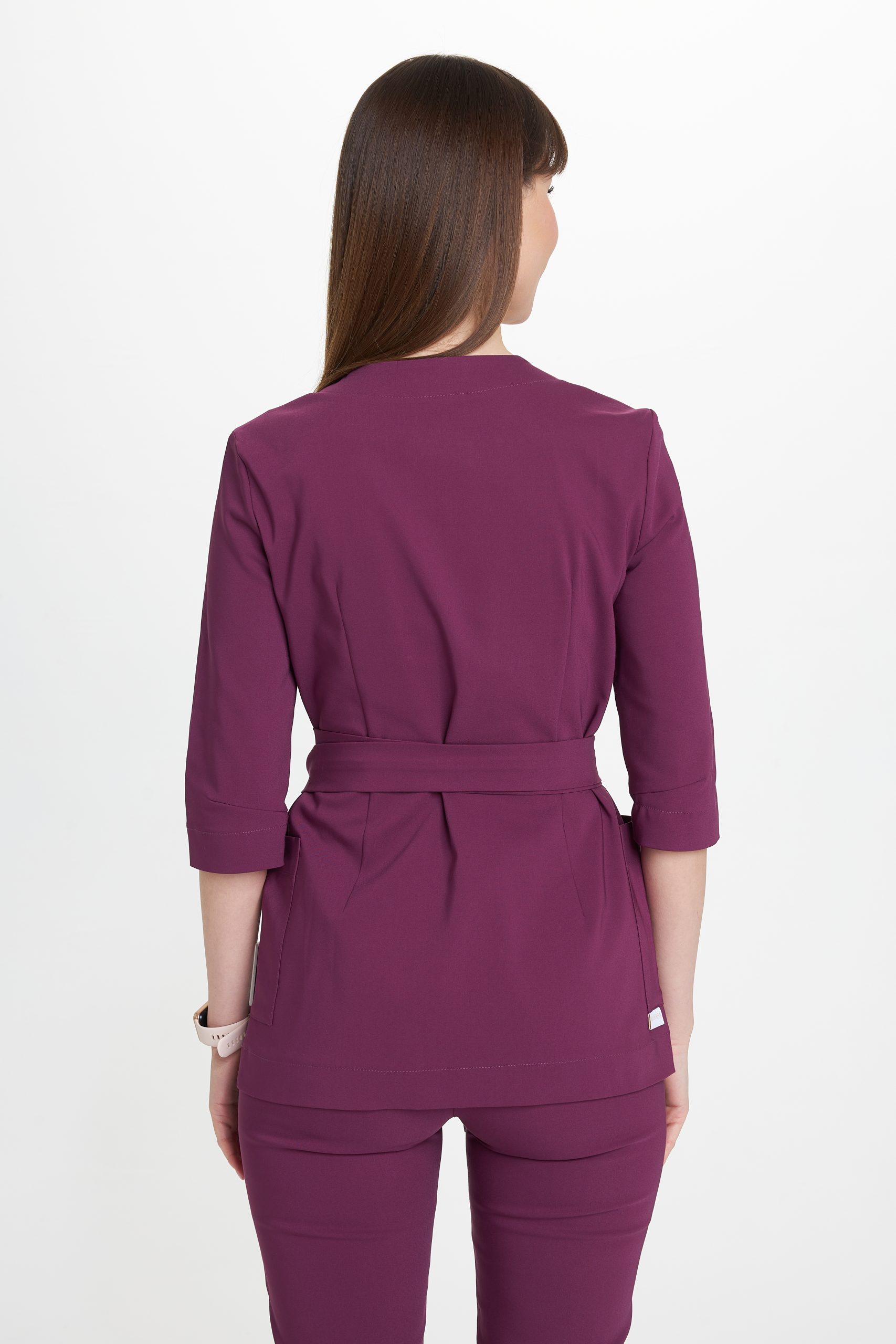 Tunika medyczna kopertowa damska Premium ŚLIWKA