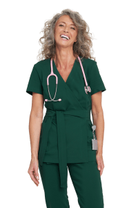 Dámska lekárska obálková tunika s krátkymi rukávmi Premium BOTTLE GREEN