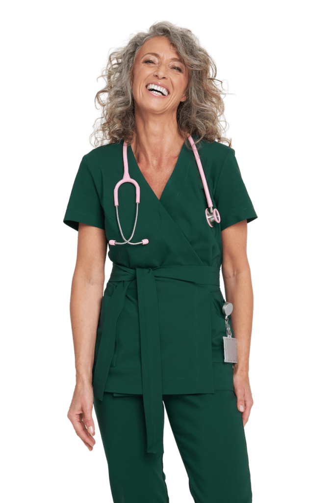 Tunika medyczna kopertowa damska z krótkim rękawem Premium BUTELKOWA ZIELEŃ