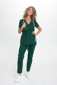 Dámska lekárska obálková tunika s krátkymi rukávmi Premium BOTTLE GREEN