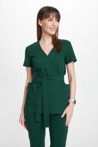 Dámska lekárska obálková tunika s krátkymi rukávmi Premium BOTTLE GREEN