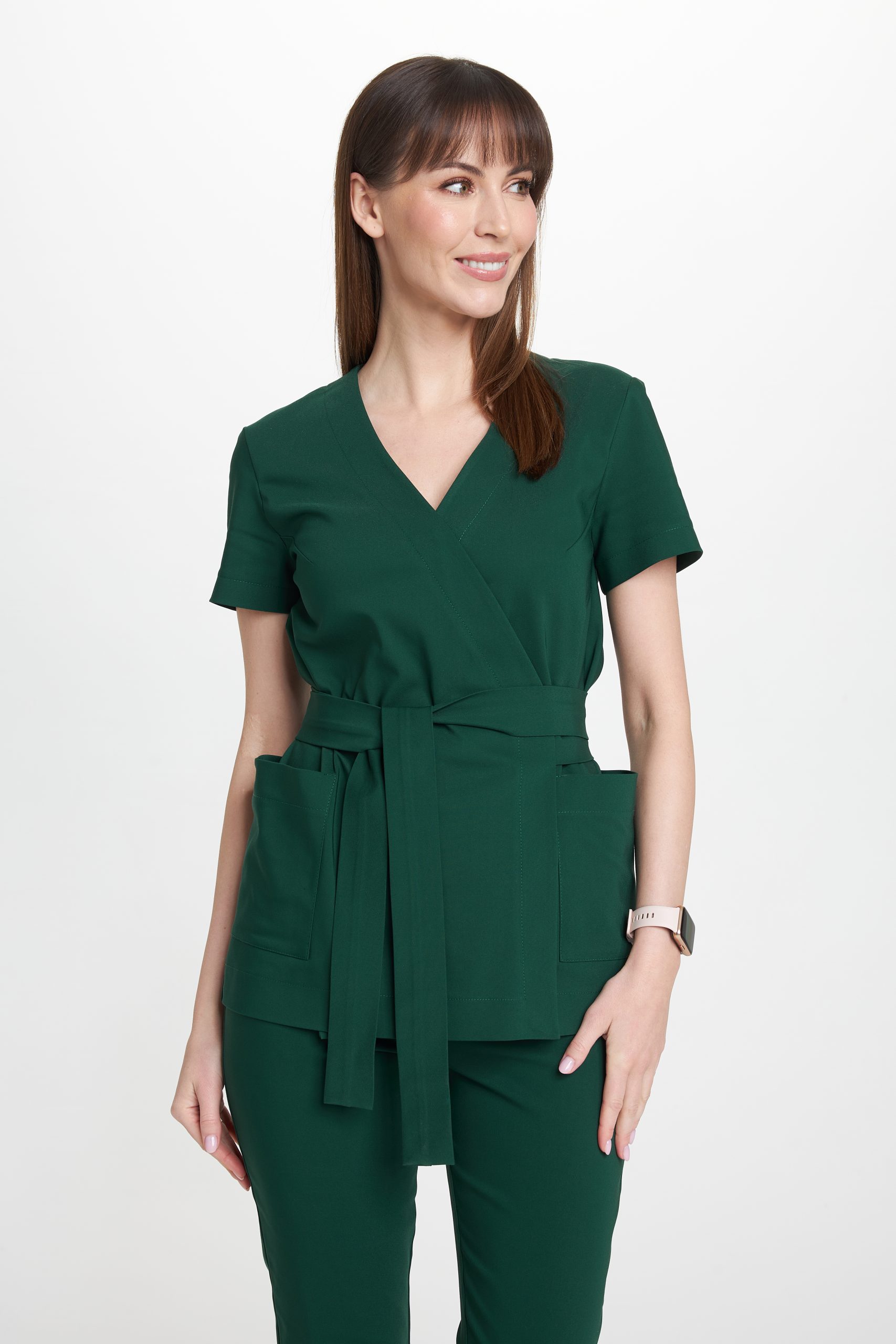 Női orvosi rövid ujjú, borítékolható tunika Premium BOTTLE GREEN