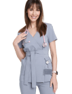 Tunika medyczna kopertowa damska Premium SZARA