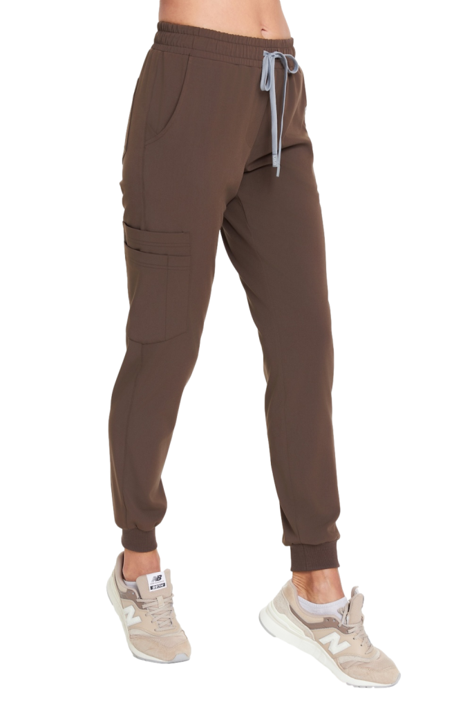 Spodnie medyczne damskie joggery scrubs Basic CHOCOLATE