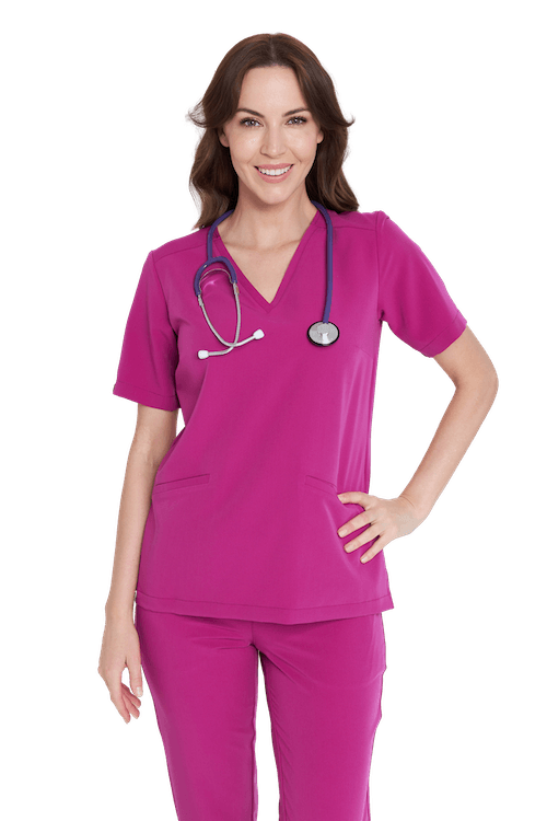 Bluzka medyczna damska SCRUBS z kolekcji BASIC w kolekcji MAGENTA