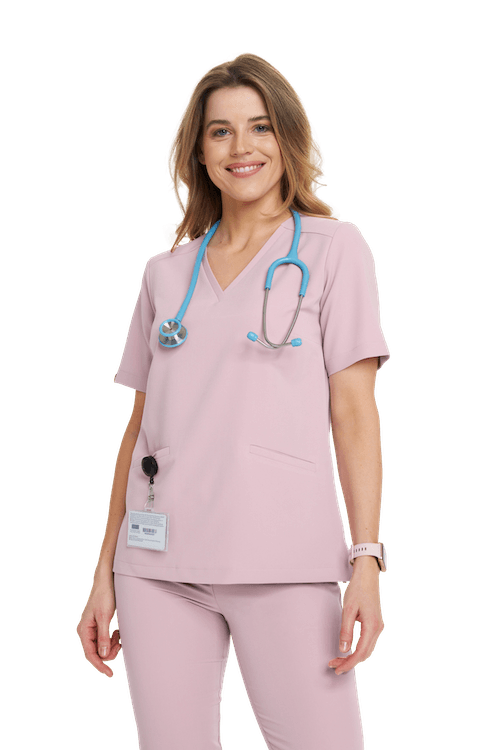 Bluzka medyczna scrubs w kolorze RÃ³Å¼u angielskiego z kolekcji BASIC MED&BEAUTY