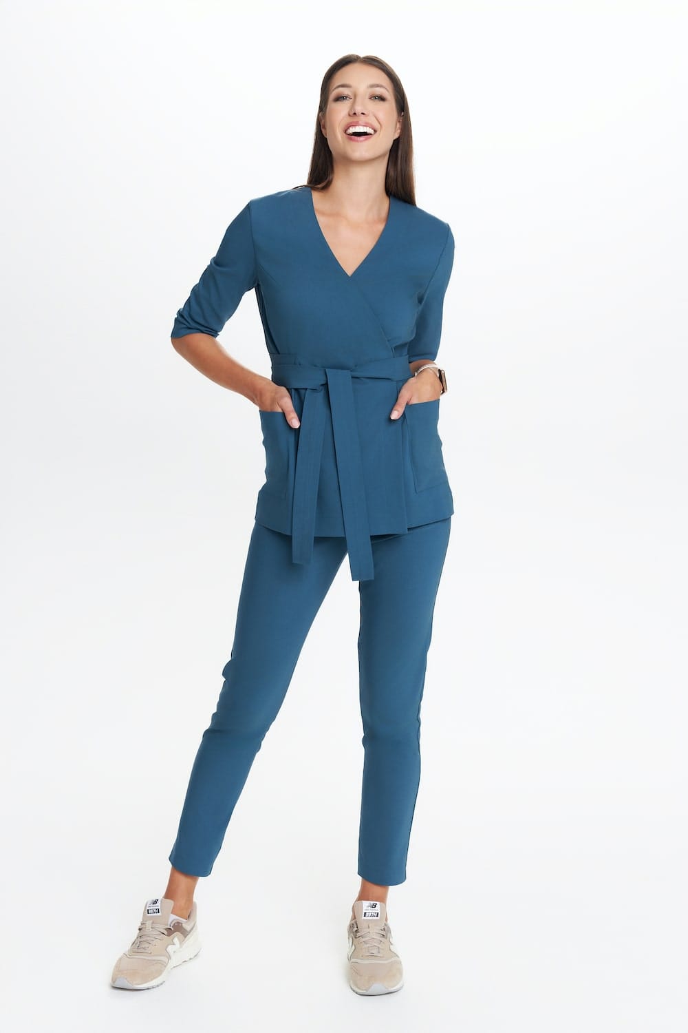 Spodnie medyczne damskie przylegające Premium MORSKIE