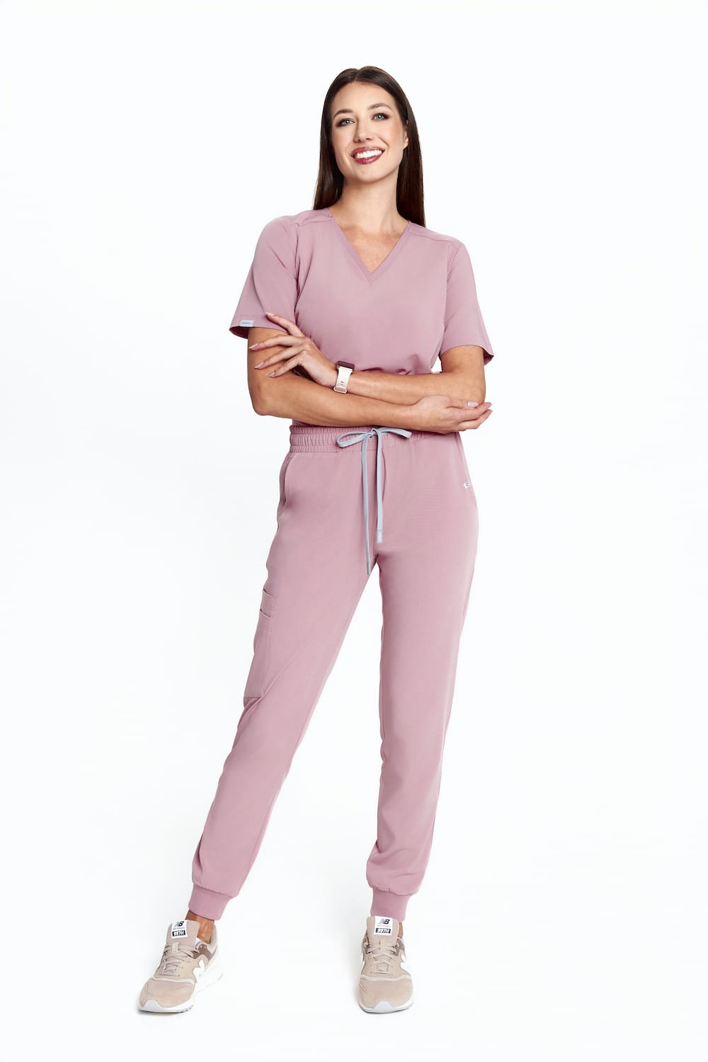 Spodnie medyczne damskie joggery scrubs Basic RÓŻ ANGIELSKI