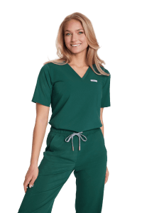 Bluzka medyczna damska SCRUBS Basic One Pocket BUTELKOWA ZIELEŃ