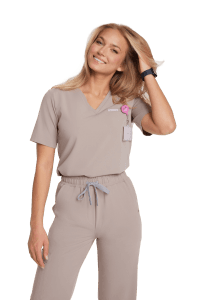 Bluzka medyczna damska scrubs Basic One Pocket LATTE