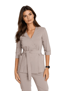 Tunika medyczna kopertowa damska Premium CIEMNY BEŻ