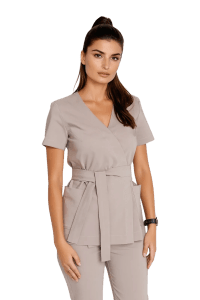 Women’s medical short sleeve envelope tunic premium DARK BEIGE