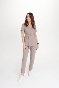 Women’s medical short sleeve envelope tunic premium DARK BEIGE