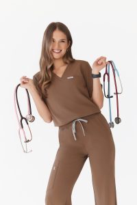 Bluzka medyczna damska SCRUBS Basic One Pocket KAKAO