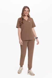 Spodnie medyczne damskie joggery SCRUBS Basic KAKAO