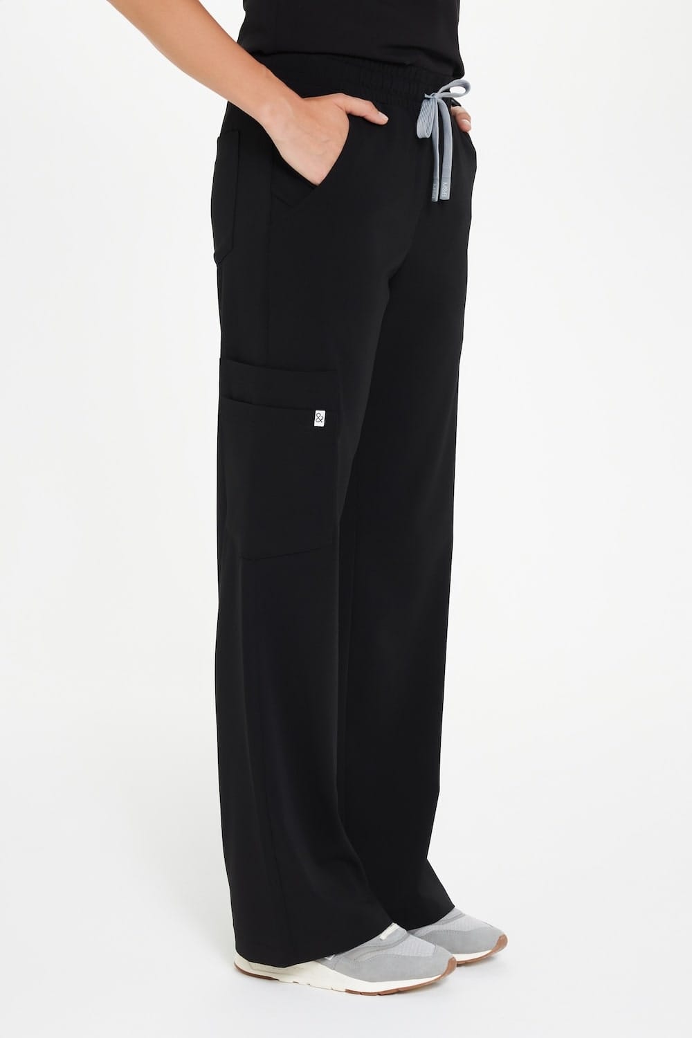 Spodnie medyczne damskie SZEROKIE scrubs Basic CZARNE