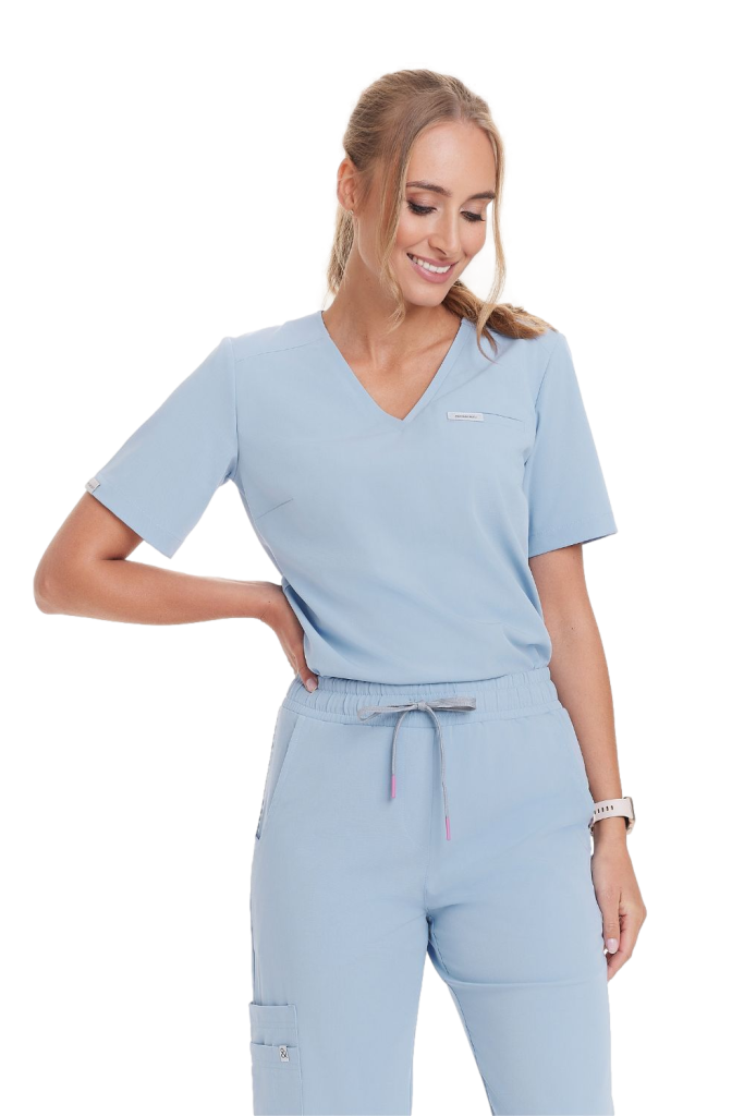 Bluzka medyczna damska scrubs Basic One Pocket CRYSTAL BLUE
