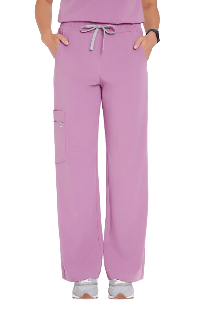 Spodnie medyczne damskie SZEROKIE SCRUBS Basic VELVET PINK