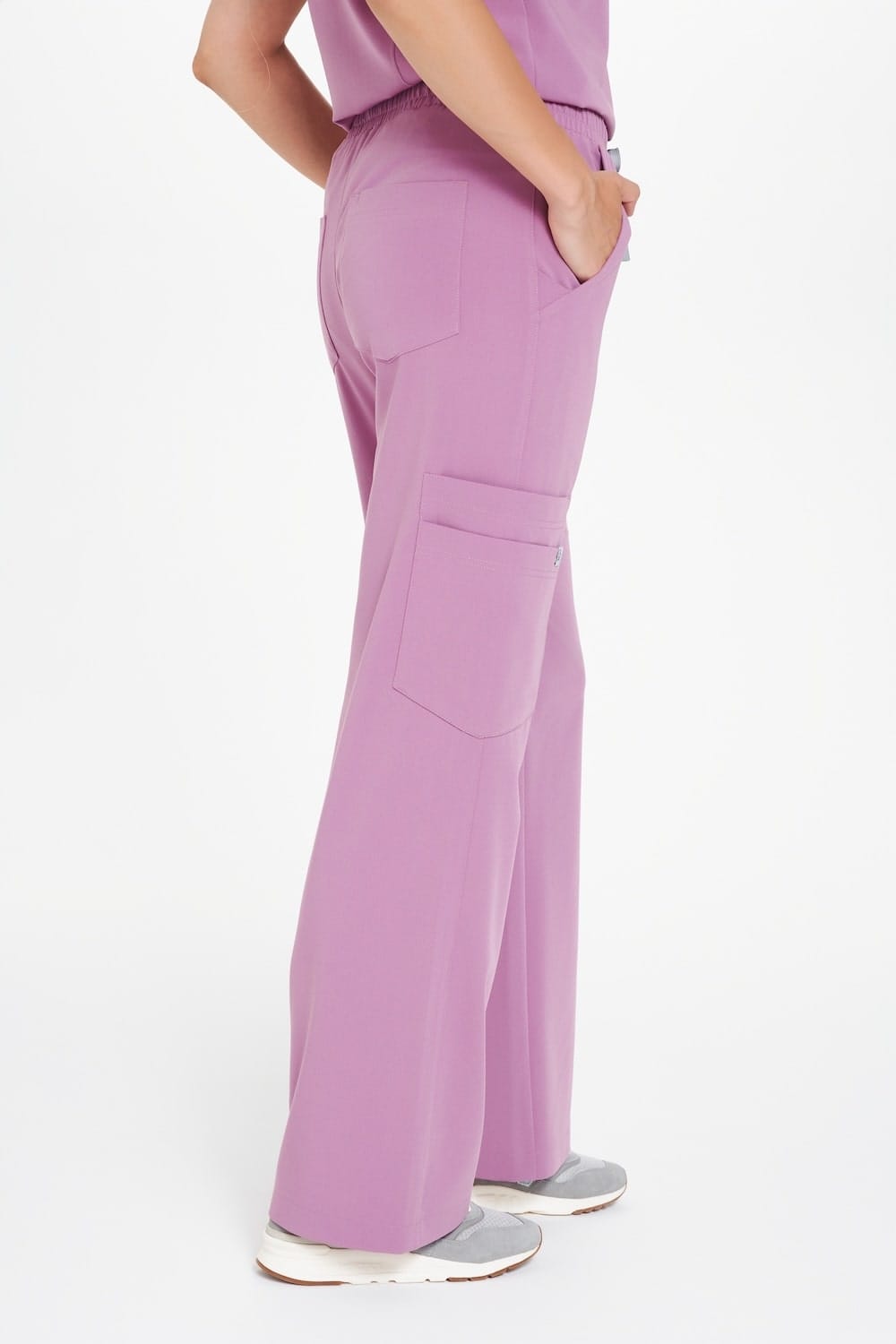 Spodnie medyczne damskie SZEROKIE SCRUBS Basic VELVET PINK