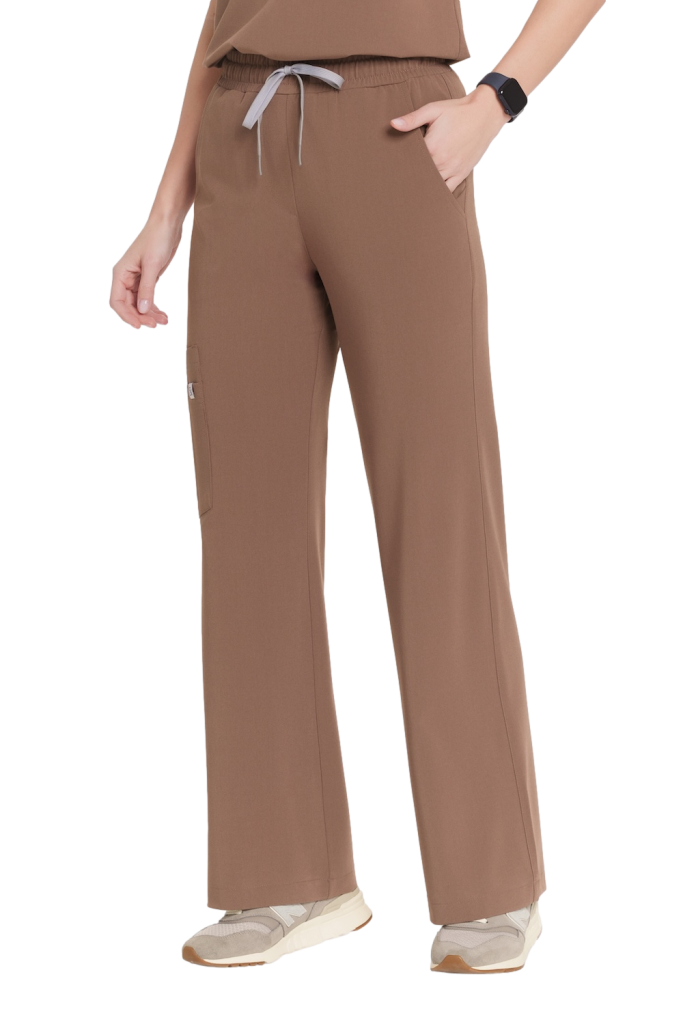 Spodnie medyczne damskie SZEROKIE SCRUBS Basic KAKAO