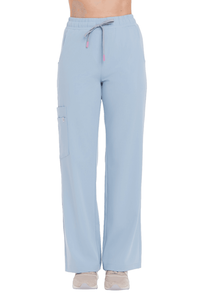 Spodnie medyczne damskie SZEROKIE scrubs Basic CRYSTAL BLUE