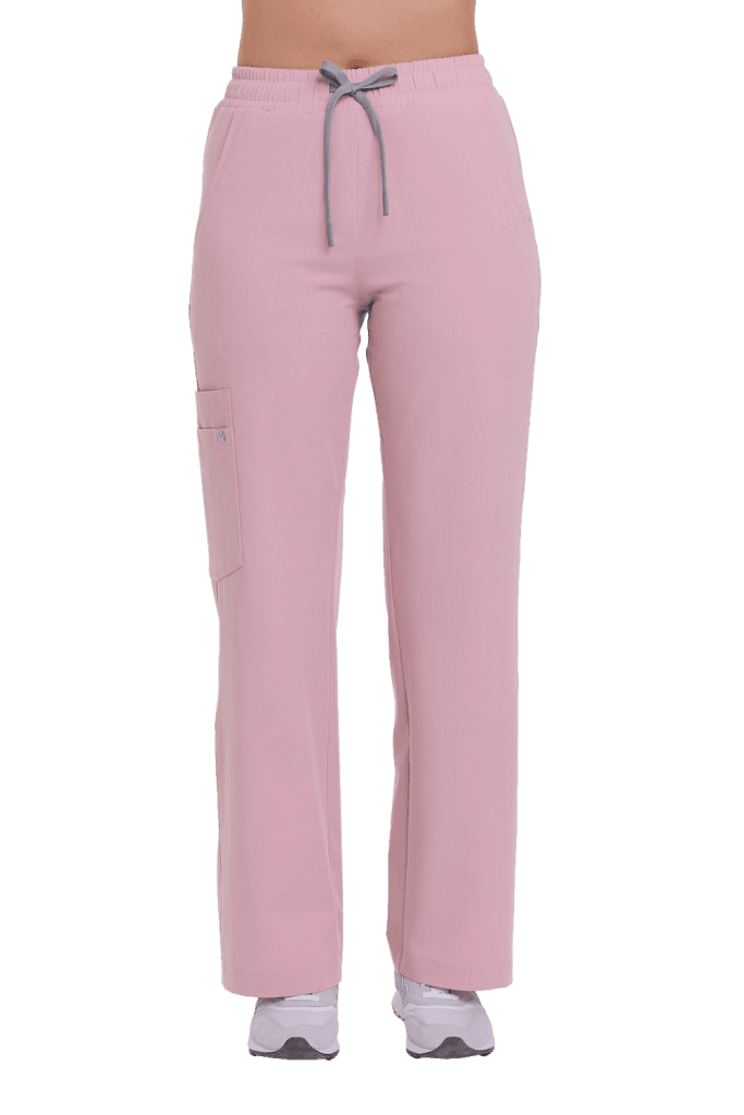 Spodnie medyczne damskie SZEROKIE scrubs Basic RÓŻ ANGIELSKI