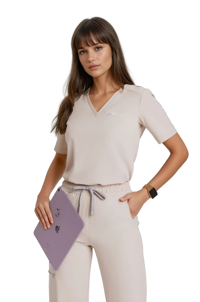 Bluzka medyczna damska scrubs Basic One Pocket COLD NUDE