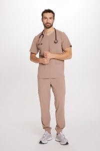 Spodnie medyczne męskie joggery scrubs Basic CAPPUCCINO