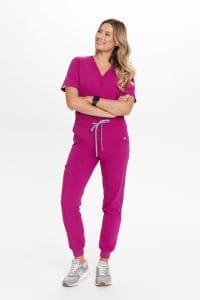 Spodnie medyczne damskie joggery scrubs Basic MAGENTA