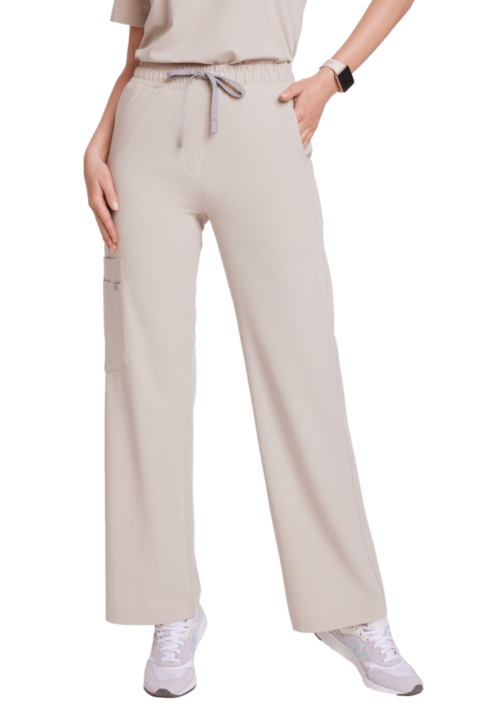 Spodnie medyczne damskie SZEROKIE SCRUBS Basic COLD NUDE