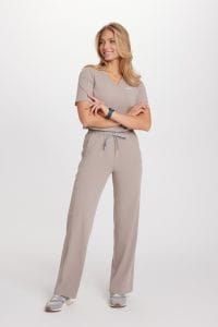 Spodnie medyczne damskie SZEROKIE scrubs Basic LATTE