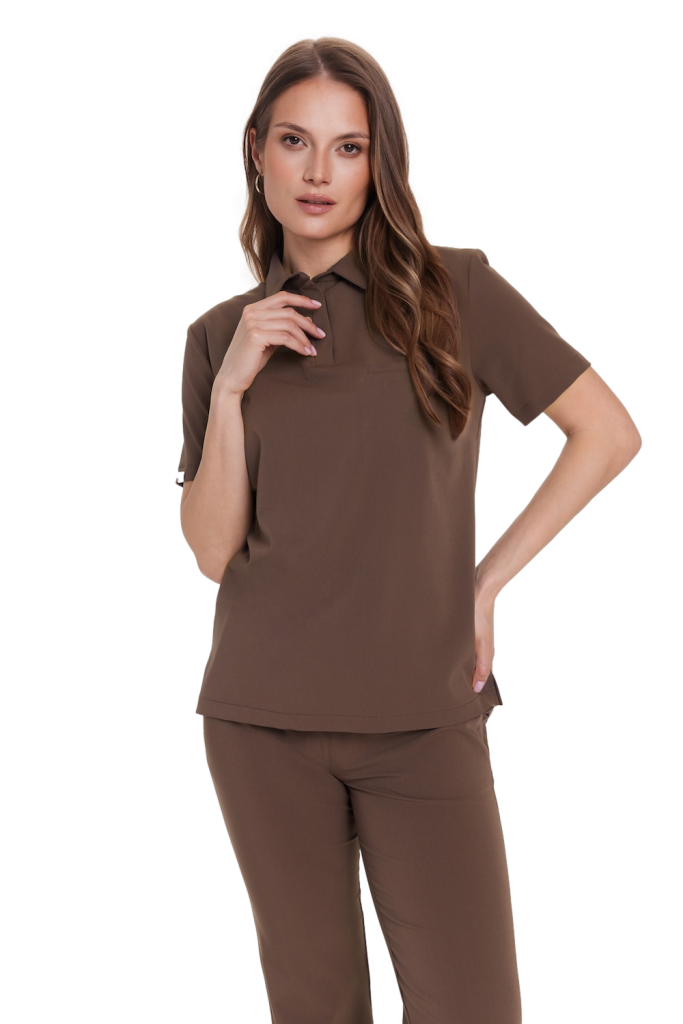 Bluzka medyczna damska Polo scrubs Basic CHOCOLATE