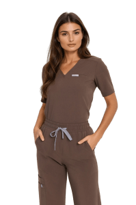 Bluzka medyczna damska scrubs Basic One Pocket CHOCOLATE
