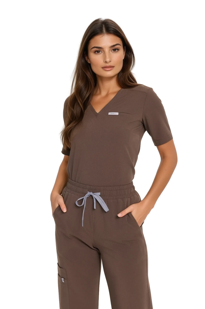 Bluzka medyczna damska scrubs Basic One Pocket CHOCOLATE