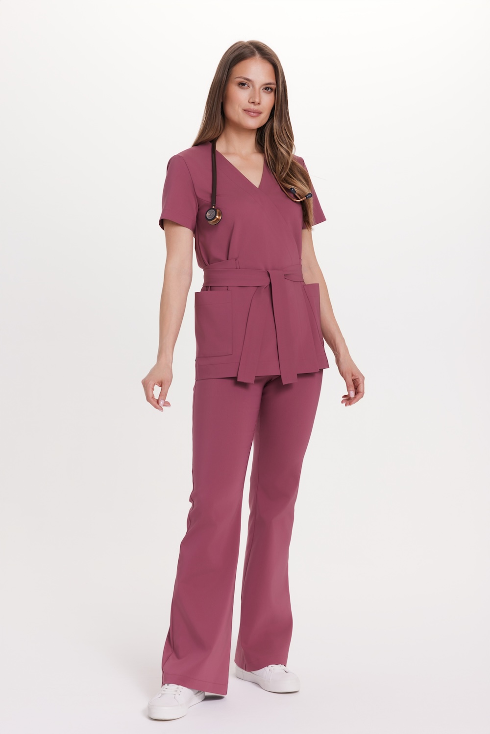 Tunika medyczna kopertowa damska z krótkim rękawem Premium Malwa