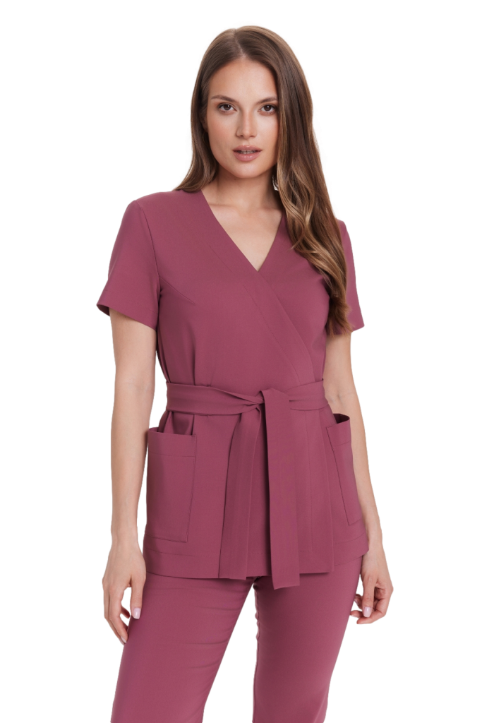 Tunika medyczna kopertowa damska z krótkim rękawem Premium Malwa