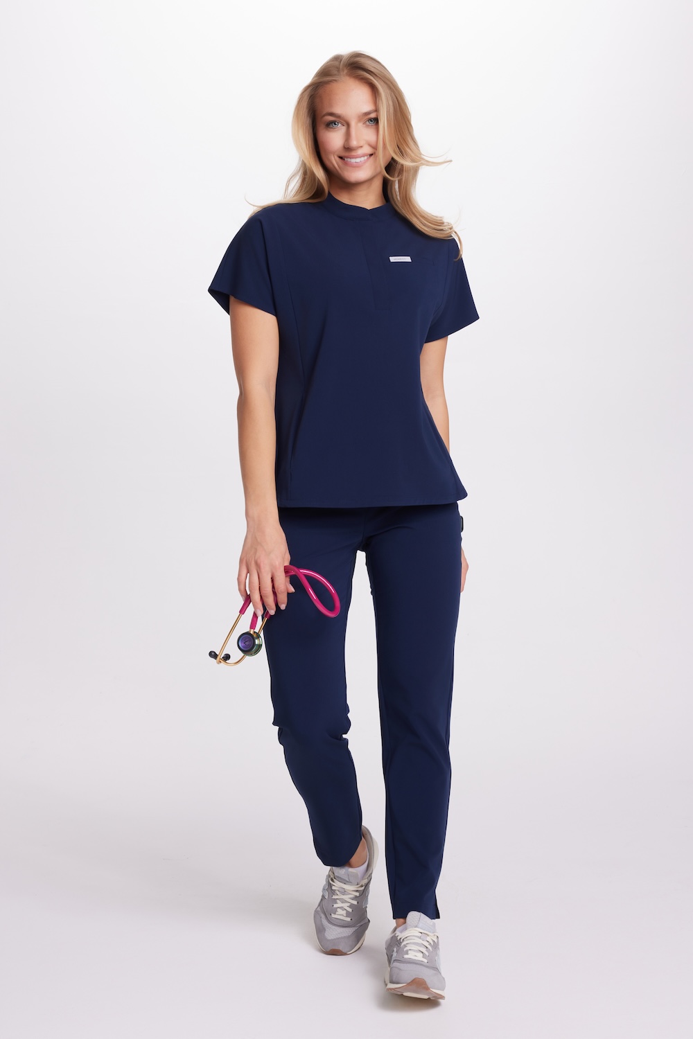 Women’s medical blouse scrubs basic flex navy blue