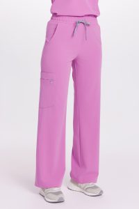 Spodnie medyczne damskie SZEROKIE scrubs Basic PINK KISS