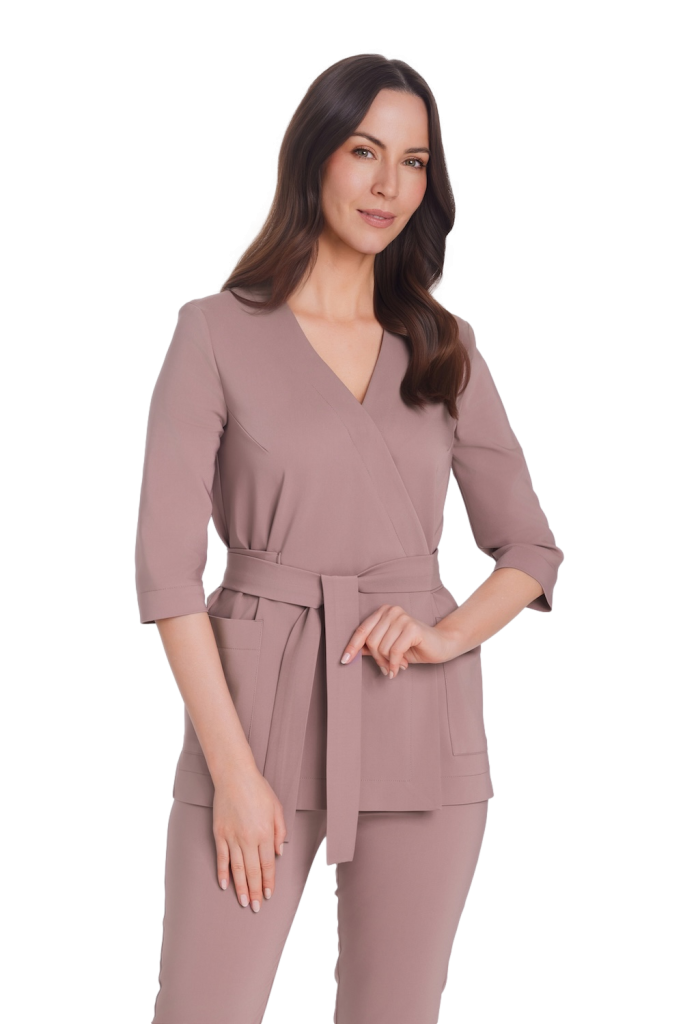 Tunika medyczna kopertowa damska Premium Mocca